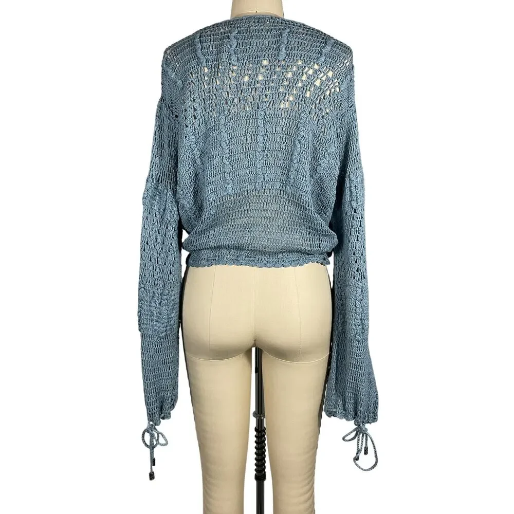 Tularosa Crochet Blue Sage Willow Pullover Sweater Size L